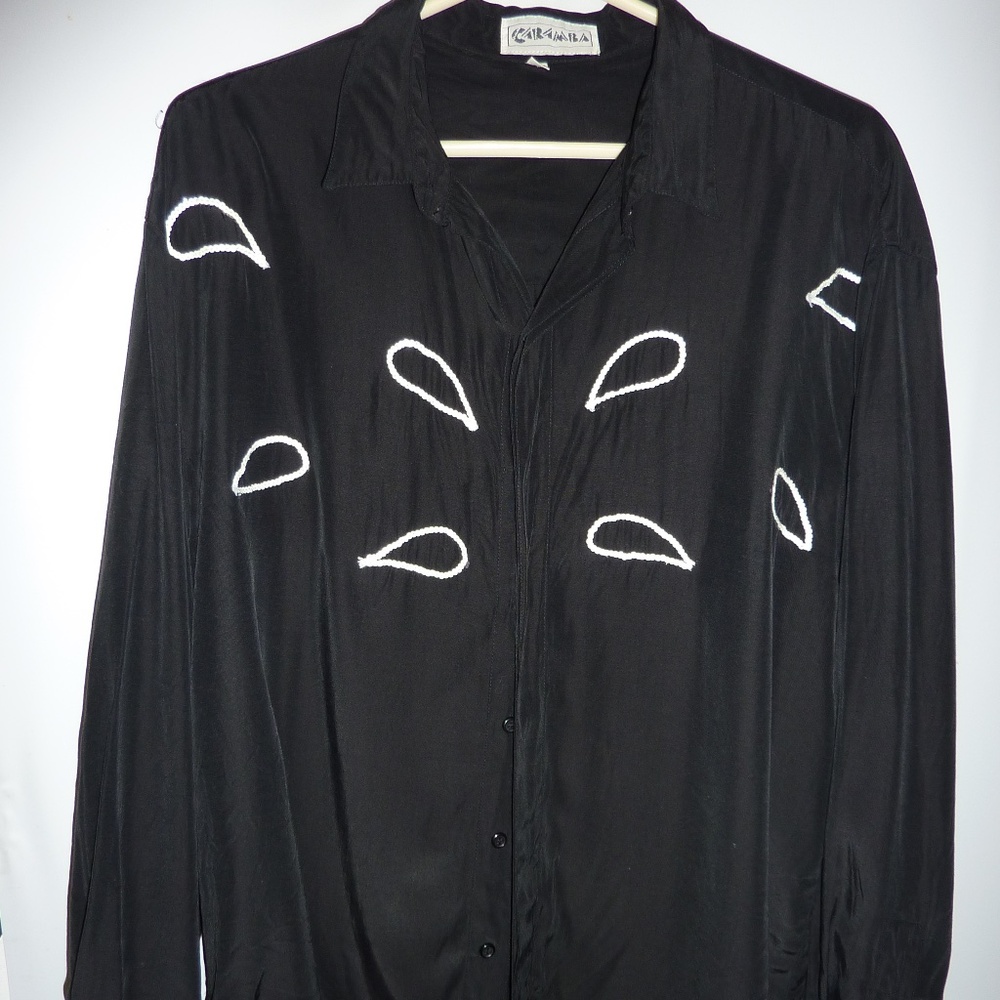 CARAMBA ROCK ROLL SEQUINED  Party  Button Front Polyester Shirt Mens SIZE L
